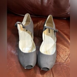 All Black - Grey Peep Toe Heels Size 41 (US Size 10.5)